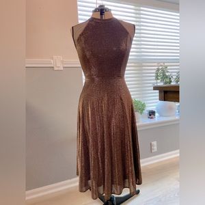 ECI New York Gold shimmer dress w/black sheer details; size 8; new w/tags